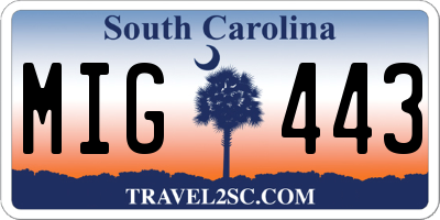 SC license plate MIG443