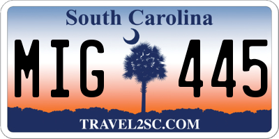 SC license plate MIG445