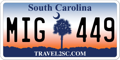 SC license plate MIG449