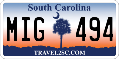SC license plate MIG494