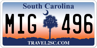 SC license plate MIG496