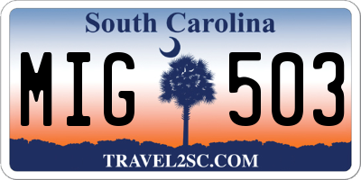 SC license plate MIG503