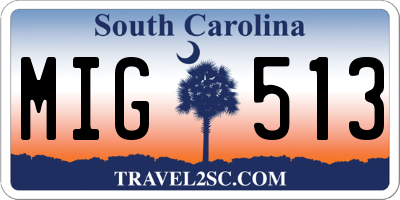 SC license plate MIG513