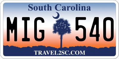 SC license plate MIG540