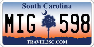 SC license plate MIG598