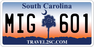 SC license plate MIG601