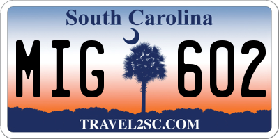 SC license plate MIG602