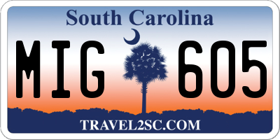 SC license plate MIG605