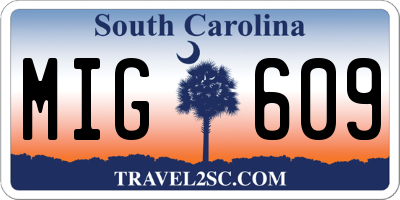 SC license plate MIG609