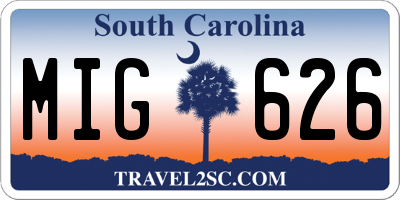 SC license plate MIG626