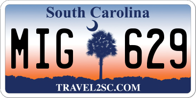 SC license plate MIG629
