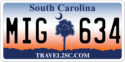 SC license plate MIG634