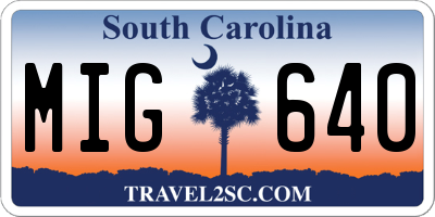 SC license plate MIG640
