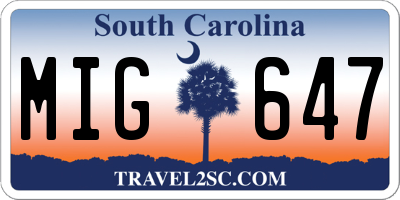 SC license plate MIG647