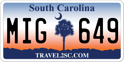 SC license plate MIG649