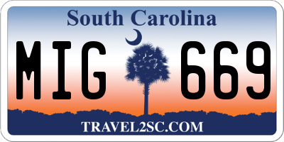 SC license plate MIG669