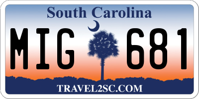 SC license plate MIG681