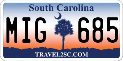 SC license plate MIG685