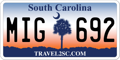 SC license plate MIG692