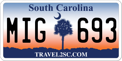 SC license plate MIG693