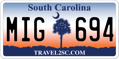SC license plate MIG694