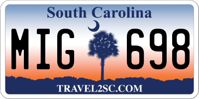 SC license plate MIG698