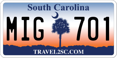 SC license plate MIG701