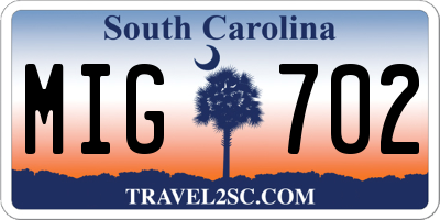 SC license plate MIG702