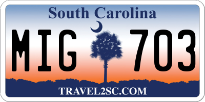 SC license plate MIG703