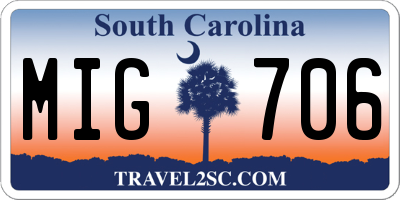 SC license plate MIG706