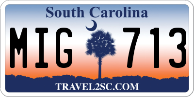 SC license plate MIG713