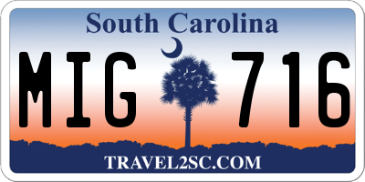 SC license plate MIG716