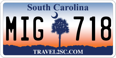 SC license plate MIG718