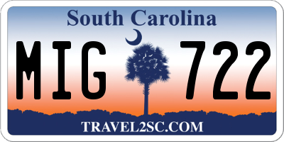 SC license plate MIG722