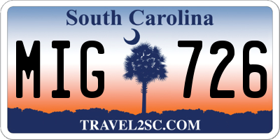 SC license plate MIG726