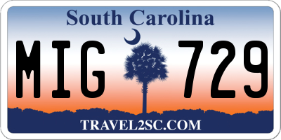 SC license plate MIG729