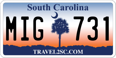 SC license plate MIG731