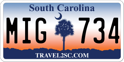 SC license plate MIG734