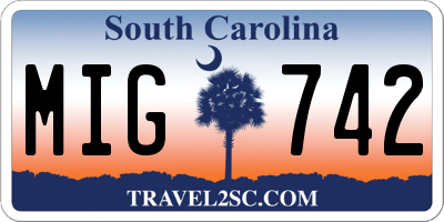 SC license plate MIG742