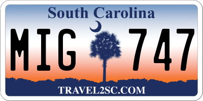 SC license plate MIG747