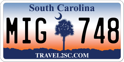 SC license plate MIG748