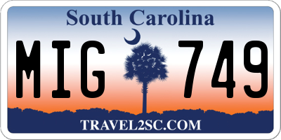 SC license plate MIG749