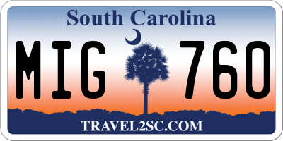 SC license plate MIG760