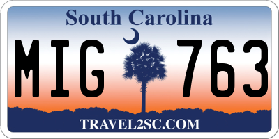 SC license plate MIG763
