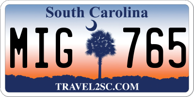 SC license plate MIG765