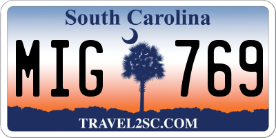 SC license plate MIG769