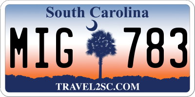 SC license plate MIG783