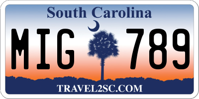 SC license plate MIG789
