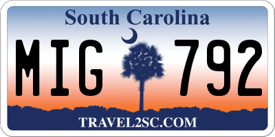 SC license plate MIG792