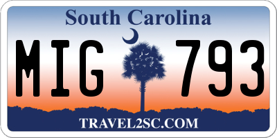 SC license plate MIG793